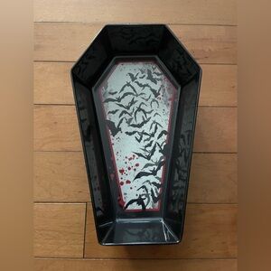 Gothic Coffin Serving Tray with Bat Motif in Black & Red